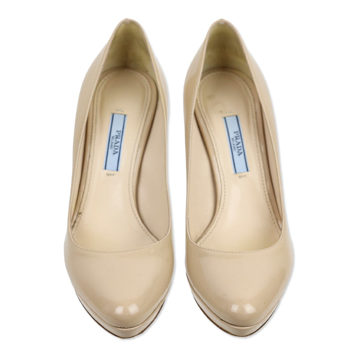 Prada Beige Patent Leather Platform Pump