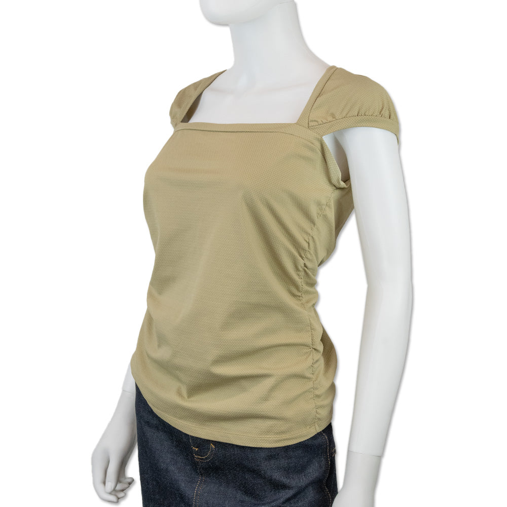 Prada Beige Ribbed Square Neck Ruched Top