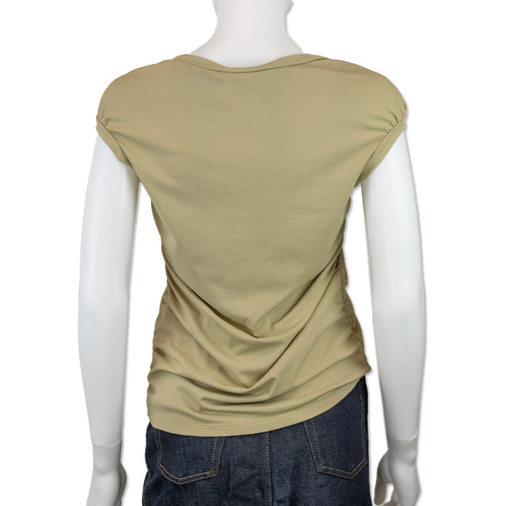 Prada Beige Ribbed Square Neck Ruched Top