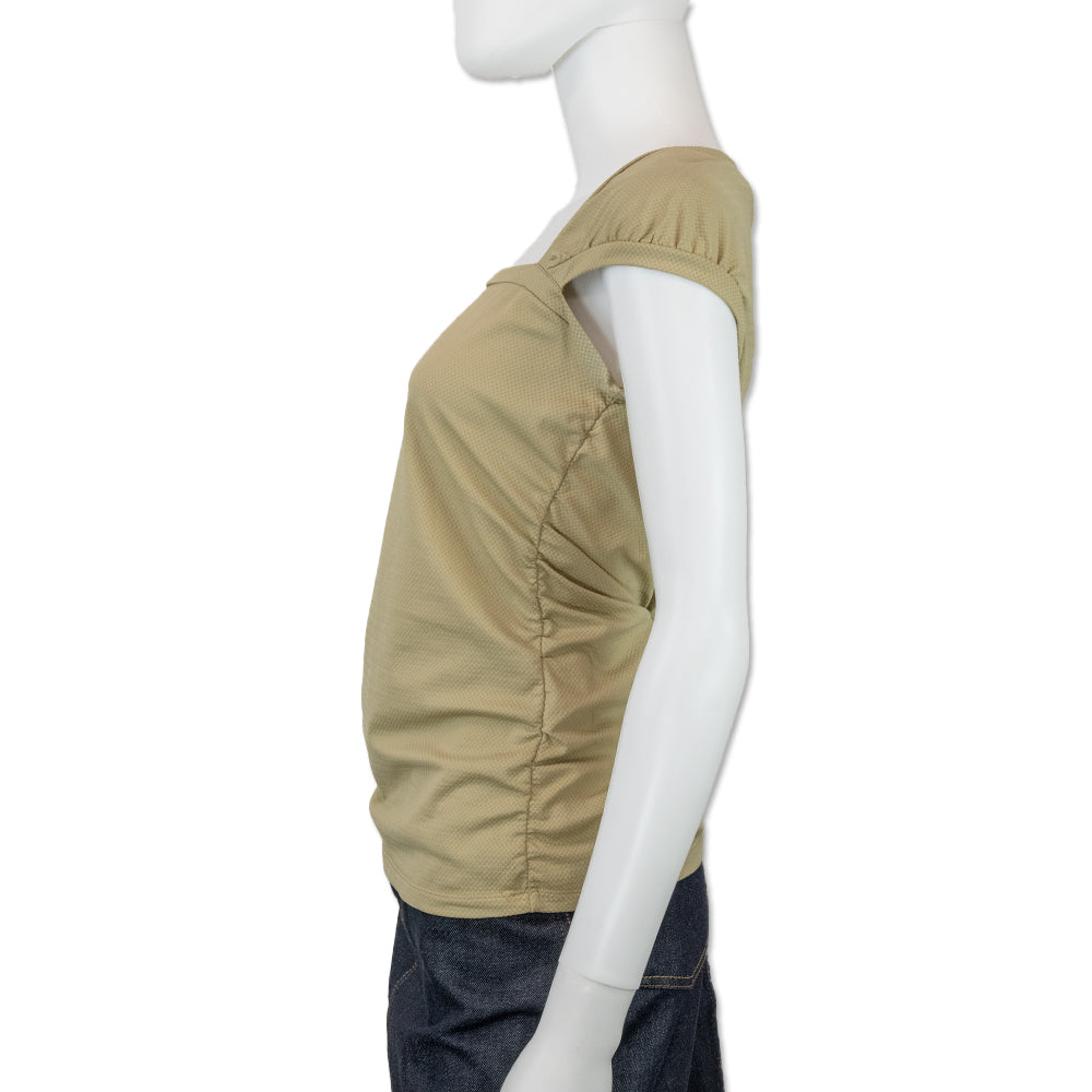 Prada Beige Ribbed Square Neck Ruched Top