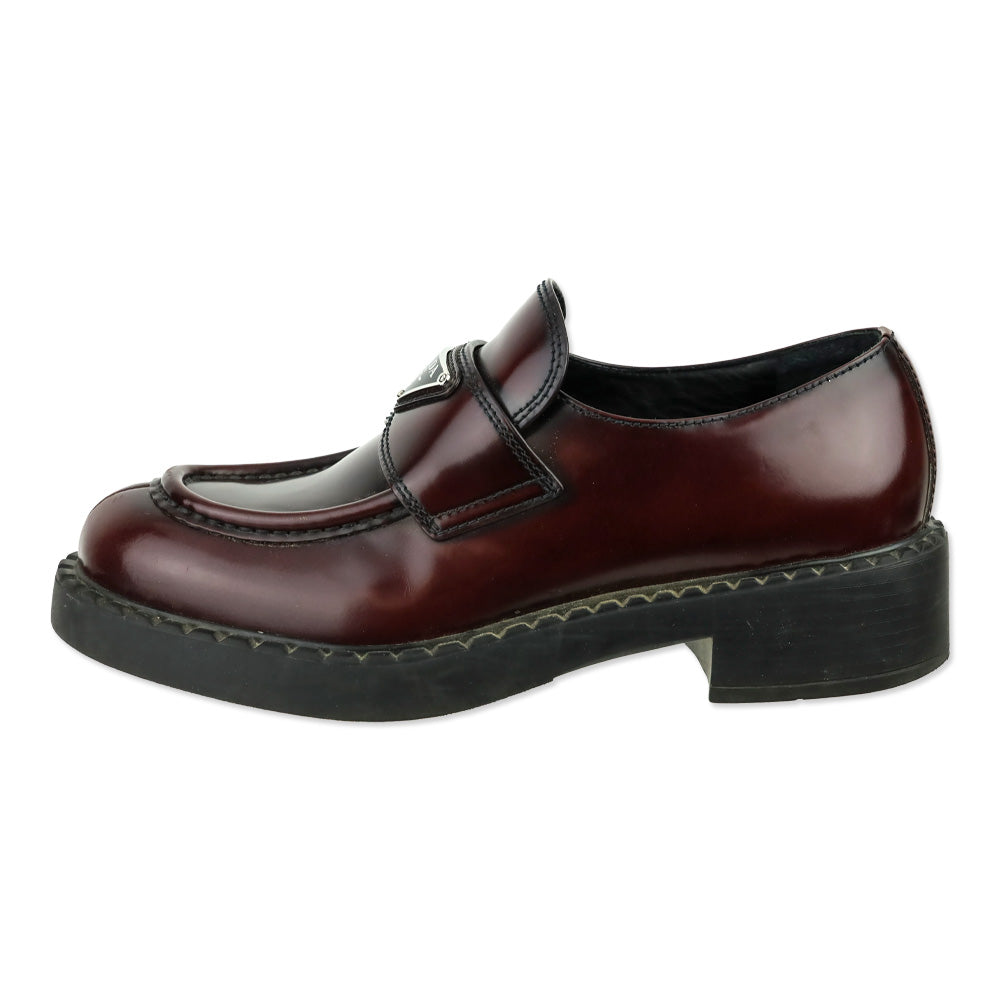 Prada Black Burgundy Brushed Leather Loafers
