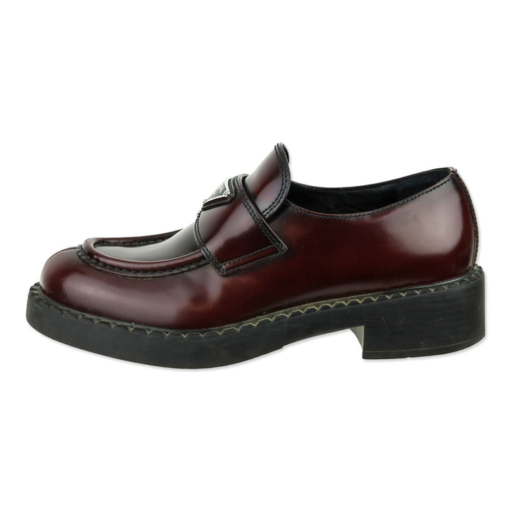 Prada Black Burgundy Brushed Leather Loafers