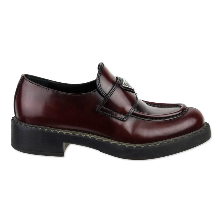 Prada Black Burgundy Brushed Leather Loafers