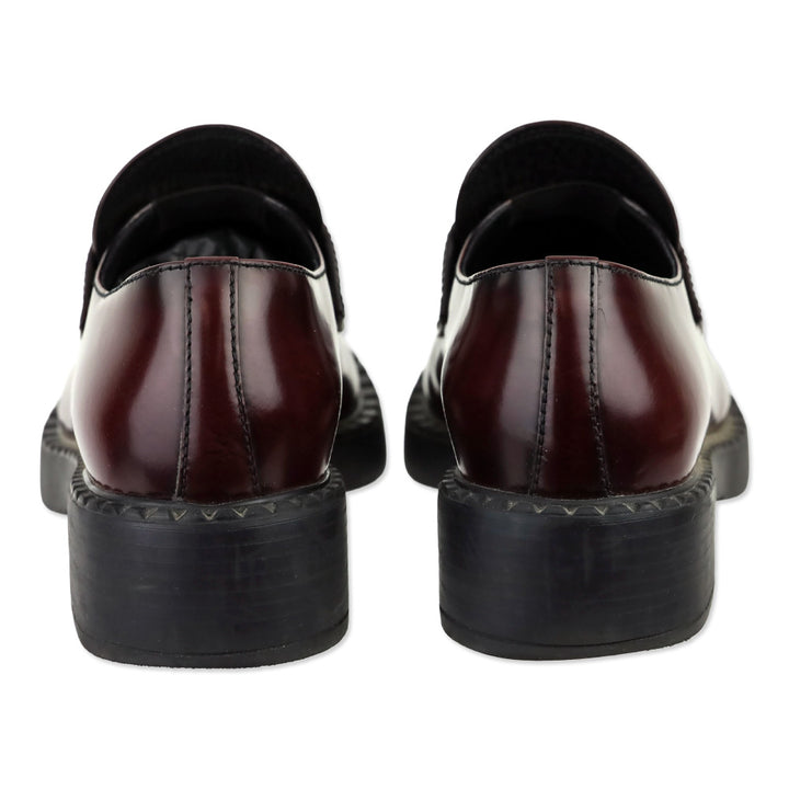 Prada Black Burgundy Brushed Leather Loafers