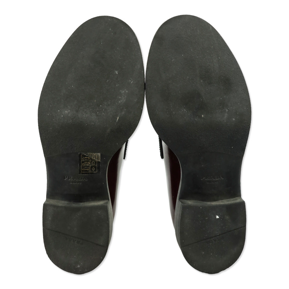 Prada Black Burgundy Brushed Leather Loafers