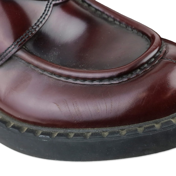 Prada Black Burgundy Brushed Leather Loafers