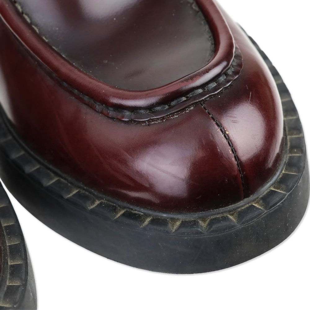 Prada Black Burgundy Brushed Leather Loafers