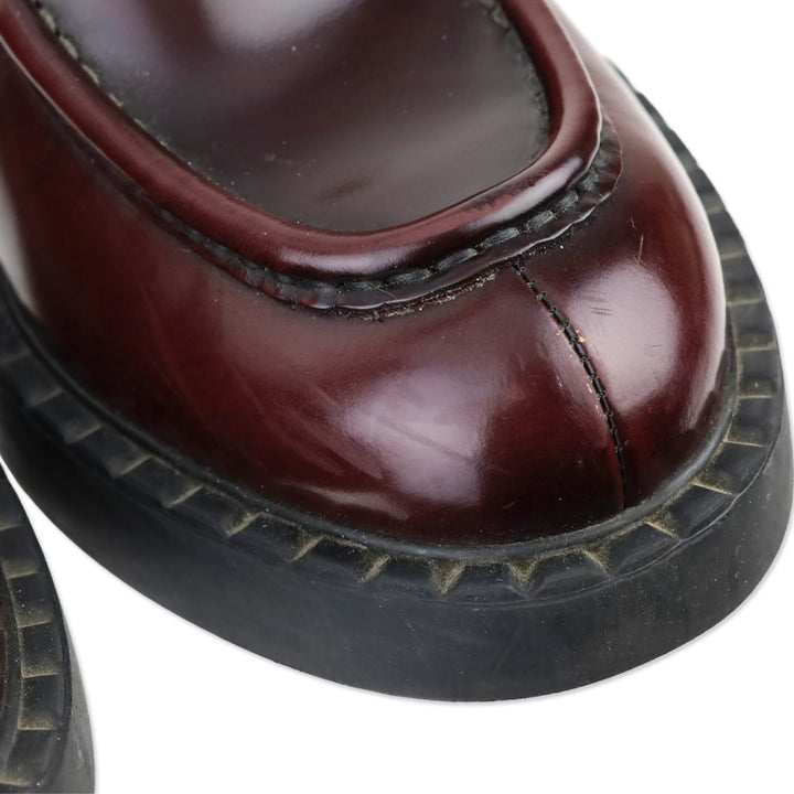 Prada Black Burgundy Brushed Leather Loafers