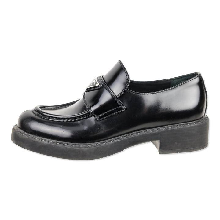 Prada Black Chocolate Brushed Leather Loafers
