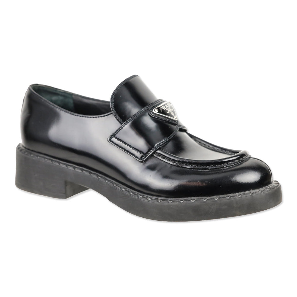 Prada Black Chocolate Brushed Leather Loafers