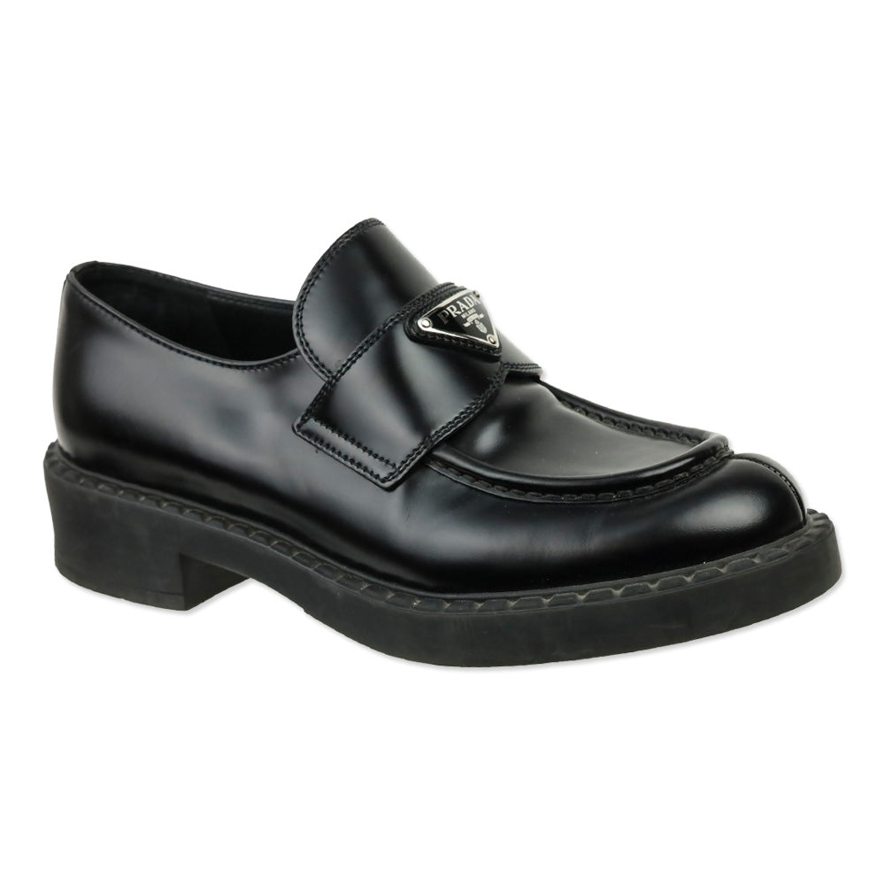 Prada Black Chocolate Brushed Leather Loafers