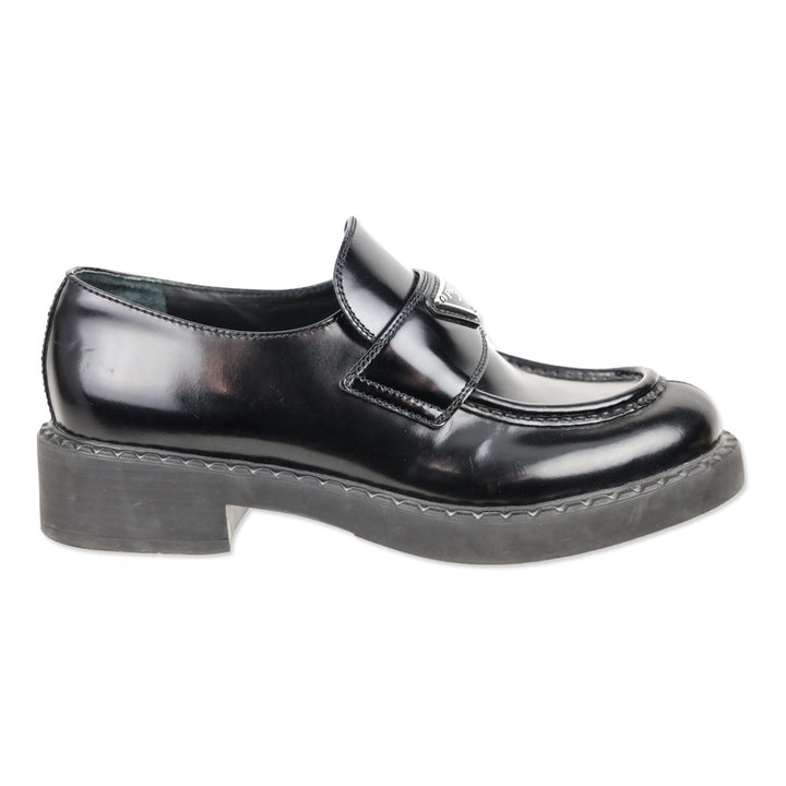 Prada Black Chocolate Brushed Leather Loafers