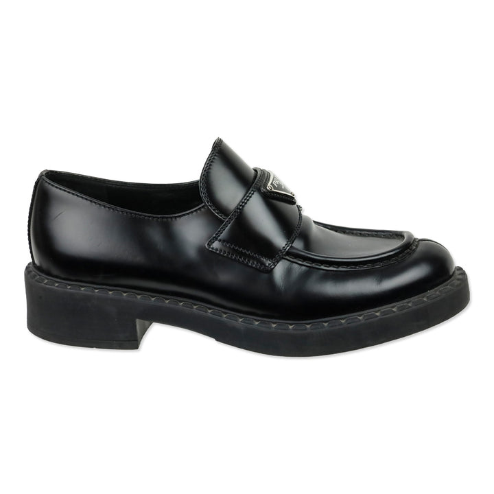 Prada Black Chocolate Brushed Leather Loafers