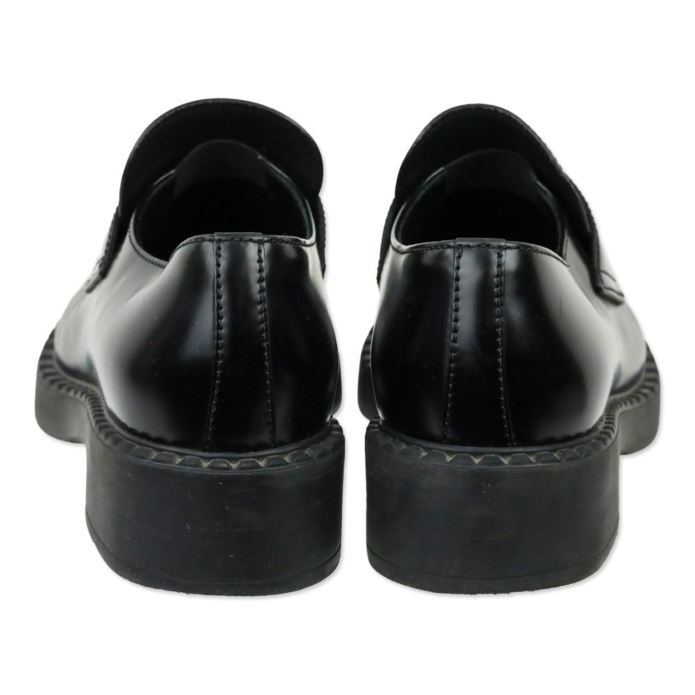 Prada Black Chocolate Brushed Leather Loafers