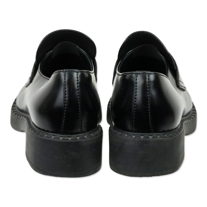 Prada Black Chocolate Brushed Leather Loafers