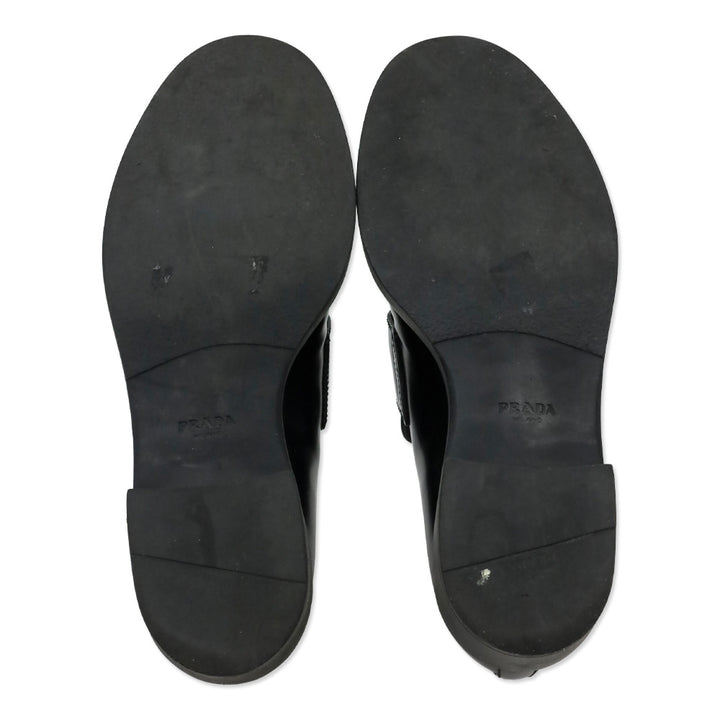 Prada Black Chocolate Brushed Leather Loafers