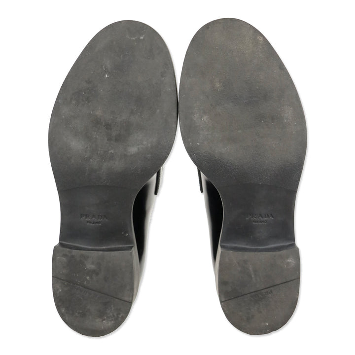 Prada Black Chocolate Brushed Leather Loafers