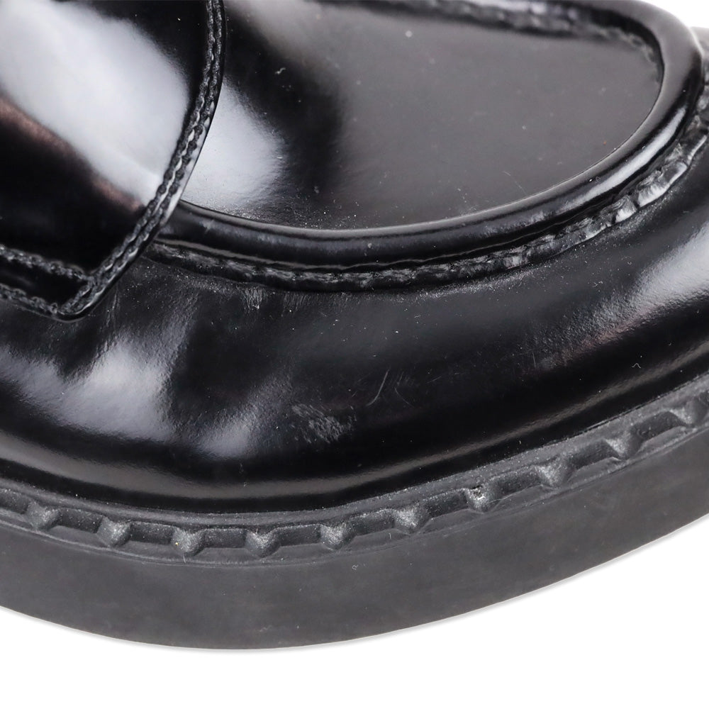 Prada Black Chocolate Brushed Leather Loafers