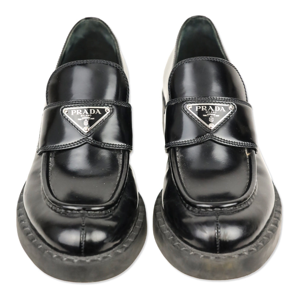 Prada Black Chocolate Brushed Leather Loafers