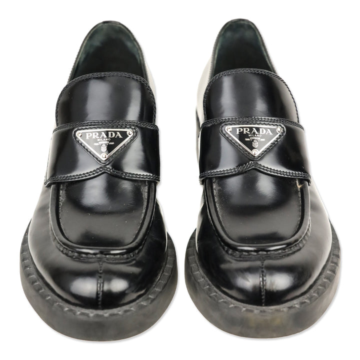 Prada Black Chocolate Brushed Leather Loafers