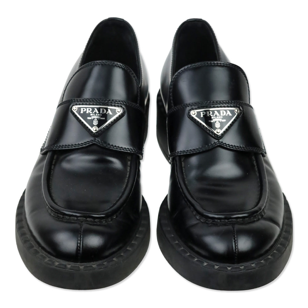 Prada Black Chocolate Brushed Leather Loafers