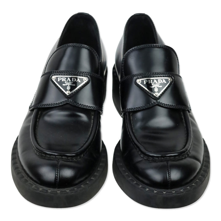 Prada Black Chocolate Brushed Leather Loafers