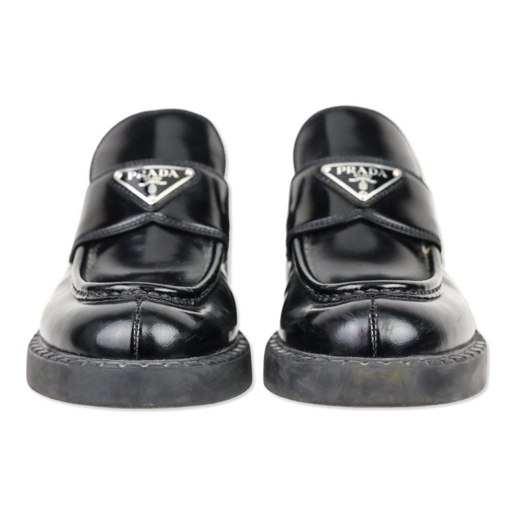 Prada Black Chocolate Brushed Leather Loafers