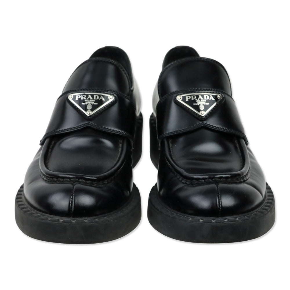 Prada Black Chocolate Brushed Leather Loafers