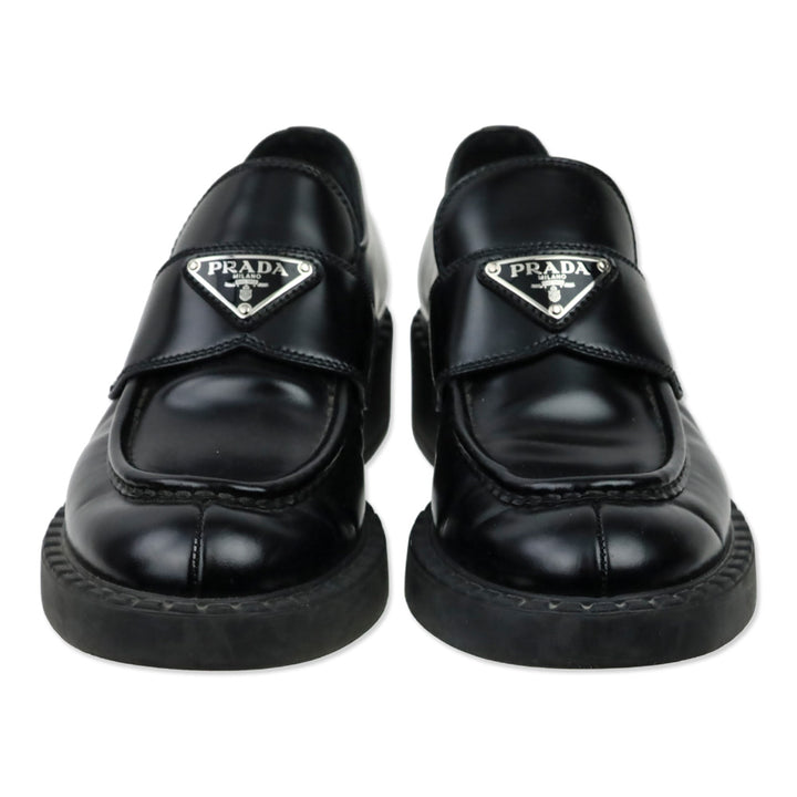 Prada Black Chocolate Brushed Leather Loafers