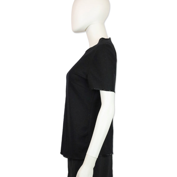 Prada Black Felted Wool Beaded Trim Shirt