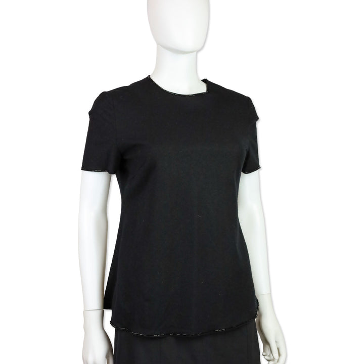 Prada Black Felted Wool Beaded Trim Shirt