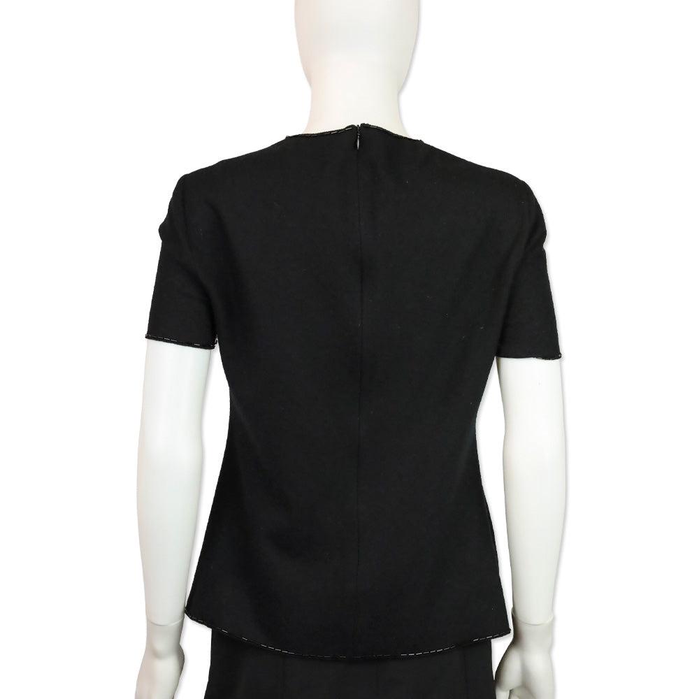 Prada Black Felted Wool Beaded Trim Shirt