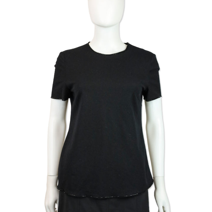 Prada Black Felted Wool Beaded Trim Shirt