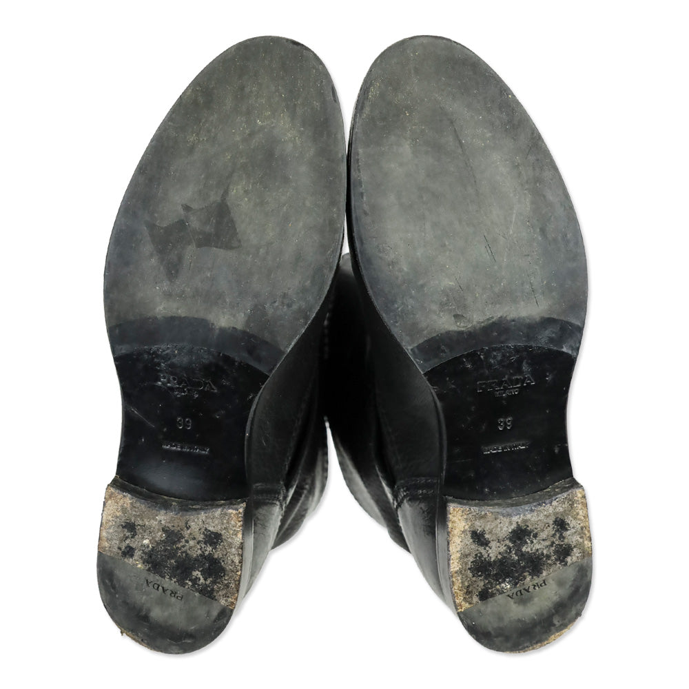 Prada Black Leather Engineer Boots