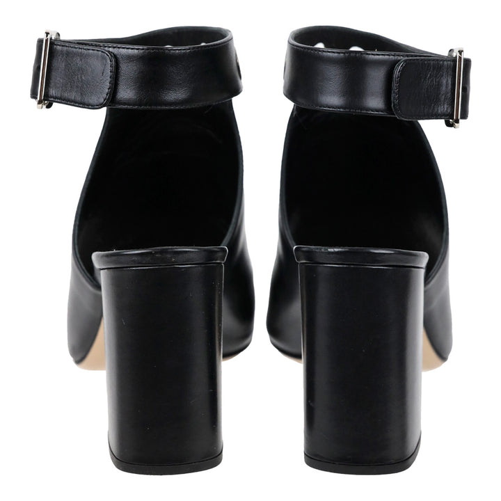 Prada Black Leather Grommet Block Heel Peep Toe Booties