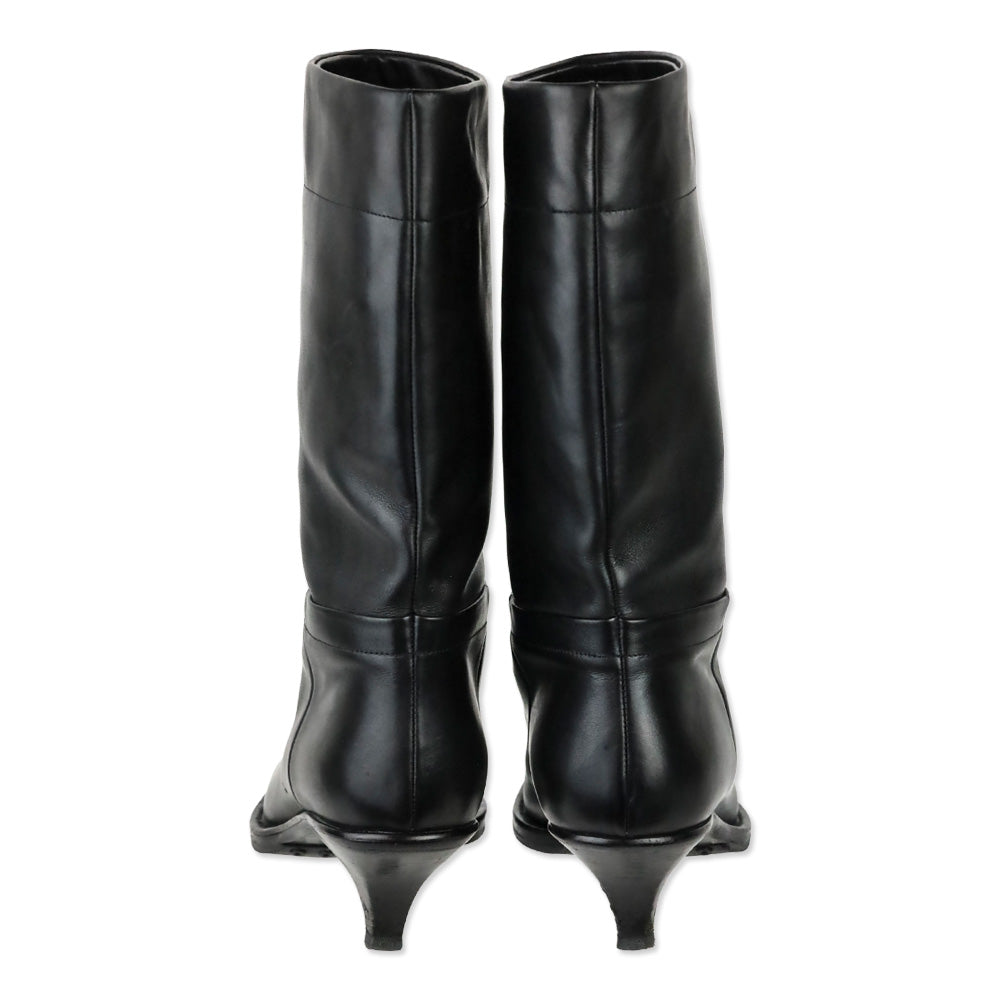 Prada Black Leather Kitten-Heel Calf Boots