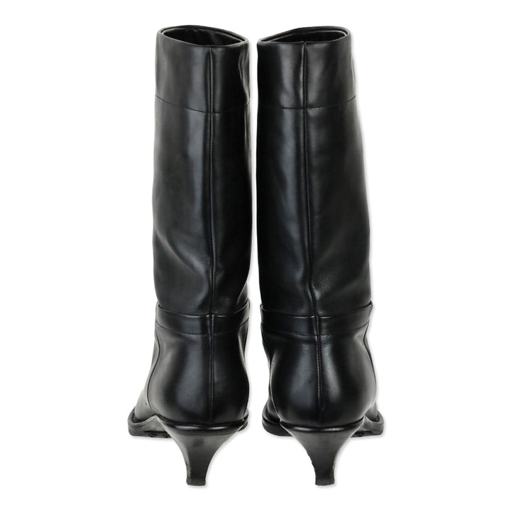 Prada Black Leather Kitten-Heel Calf Boots