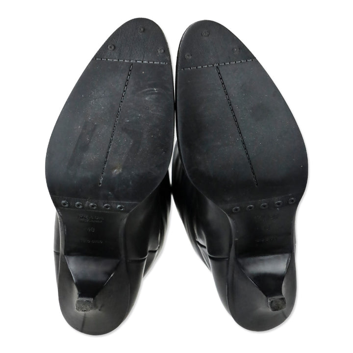 Prada Black Leather Kitten-Heel Calf Boots