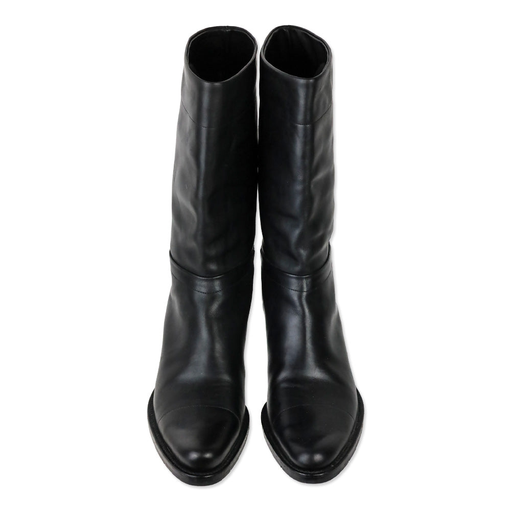 Prada Black Leather Kitten-Heel Calf Boots