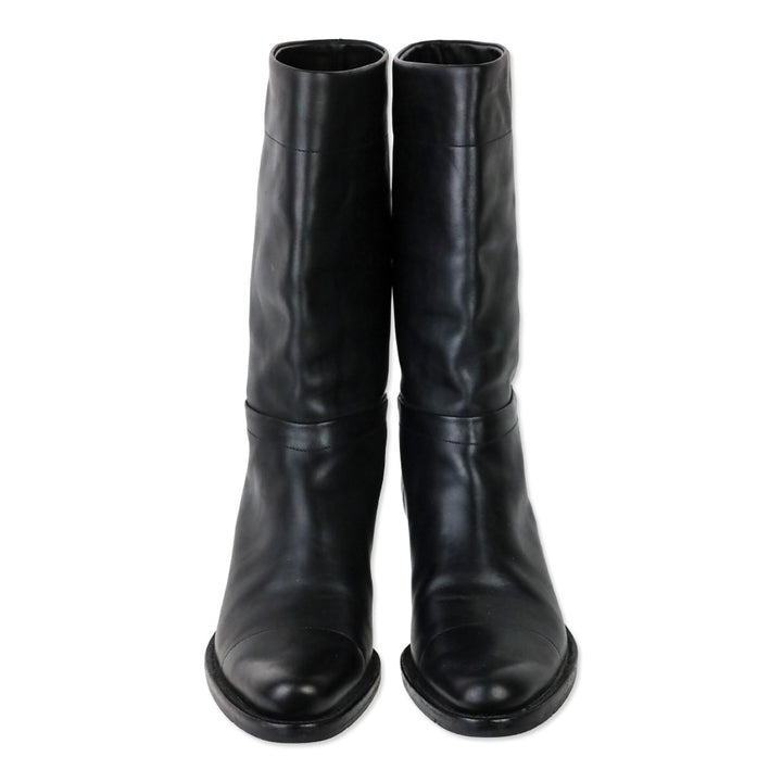 Prada Black Leather Kitten-Heel Calf Boots