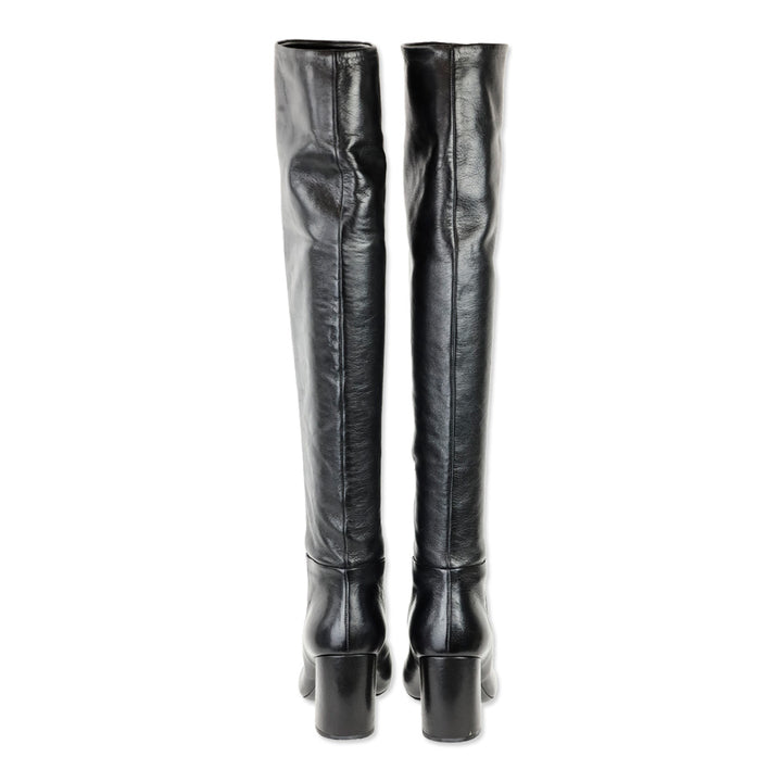 Prada Black Leather Pointed Toe Over-the-Knee Heeled Boots