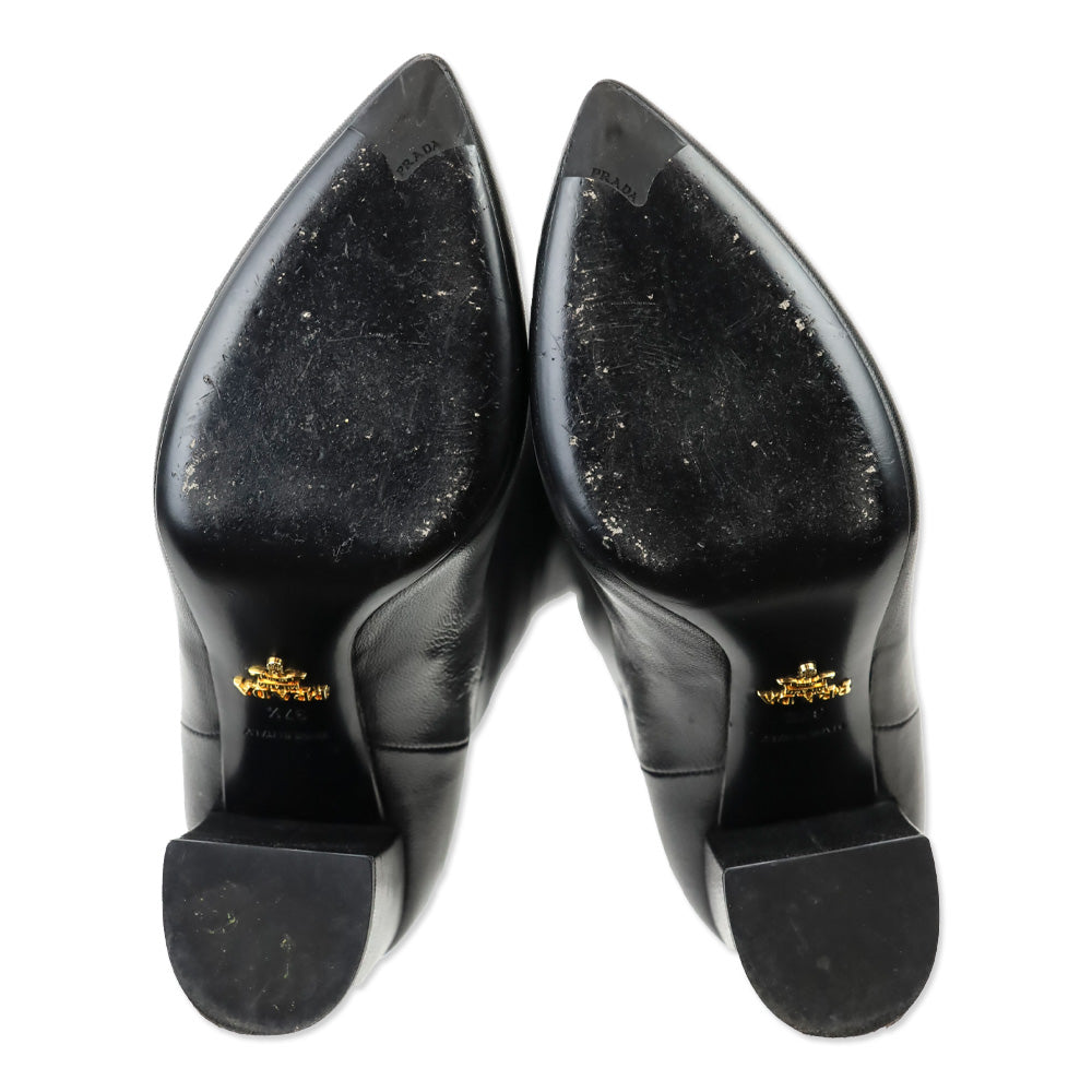 Prada Black Leather Pointed Toe Over-the-Knee Heeled Boots