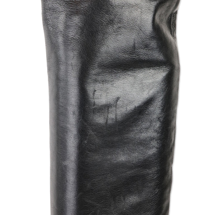 Prada Black Leather Pointed Toe Over-the-Knee Heeled Boots