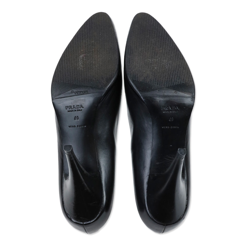 Prada Black Leather Pointed Toe Pumps