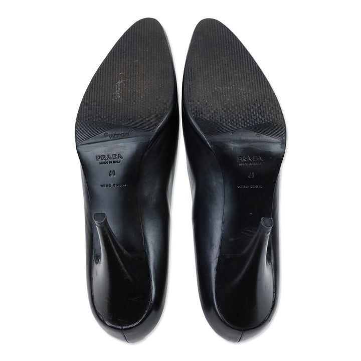 Prada Black Leather Pointed Toe Pumps