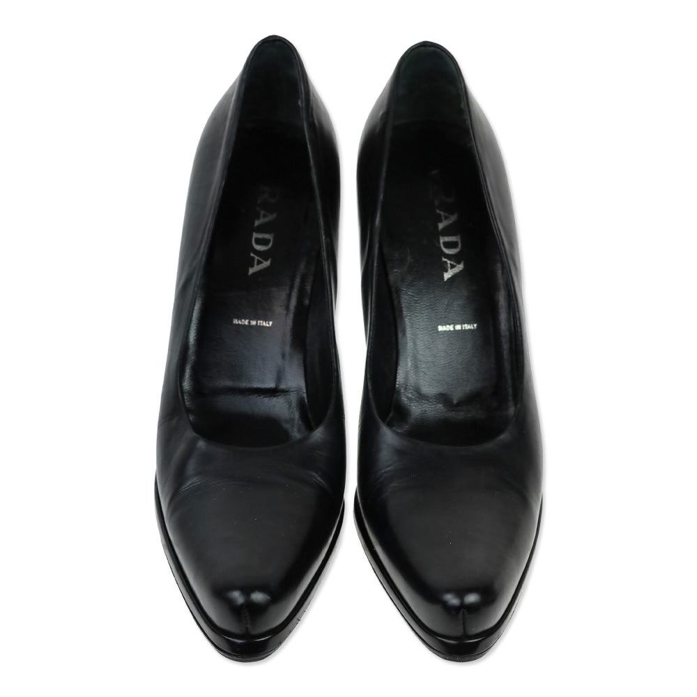 Prada Black Leather Pointed Toe Pumps