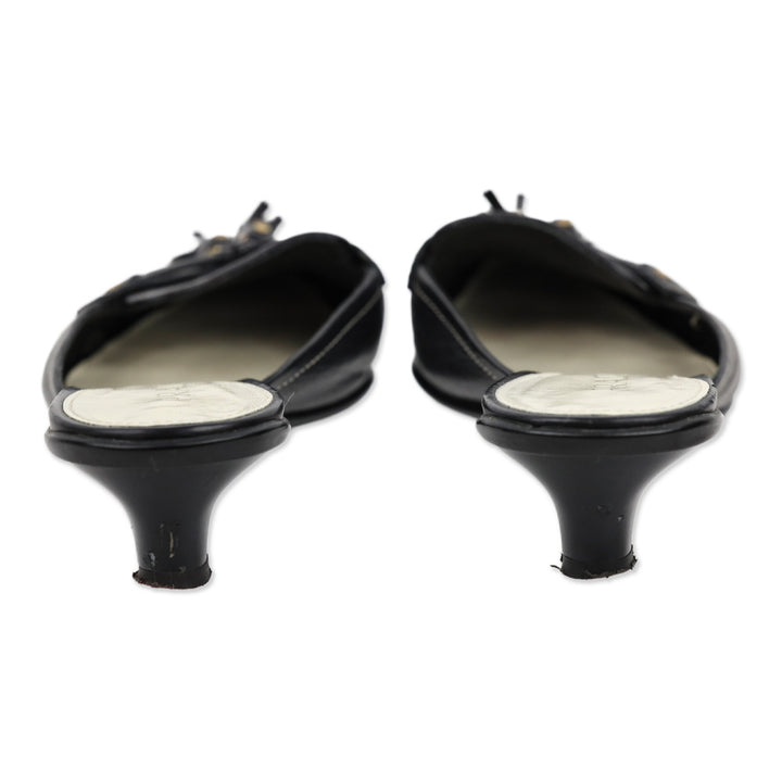 Prada Black Leather Tassel Loafer Kitten Mule