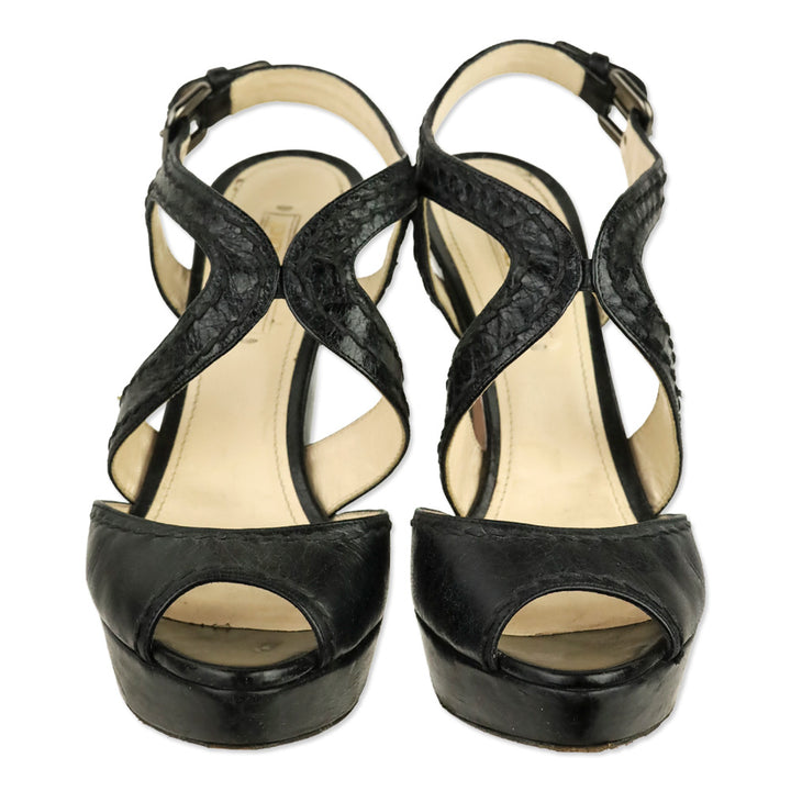 Prada Black Leather Whipstitch Strappy Platform Sandal