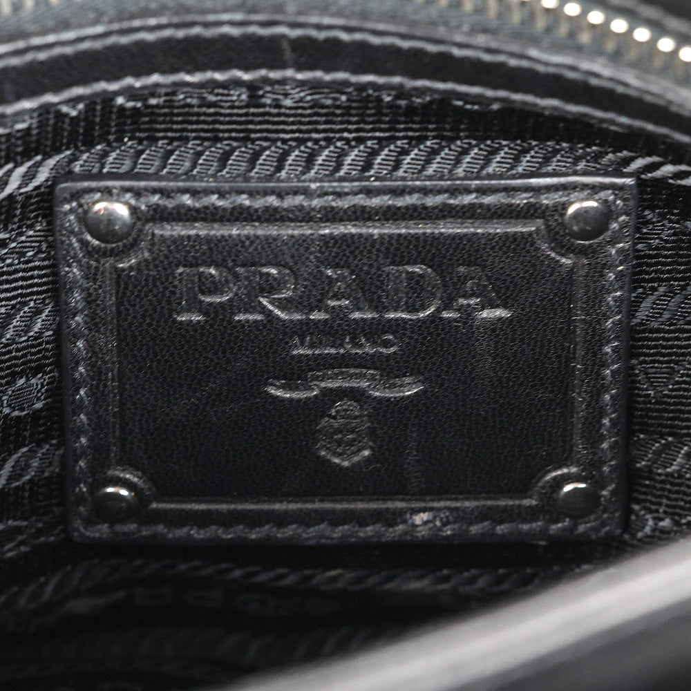 Prada Black Leather and Lace Pizzo Baguette Flap Shoulder Bag