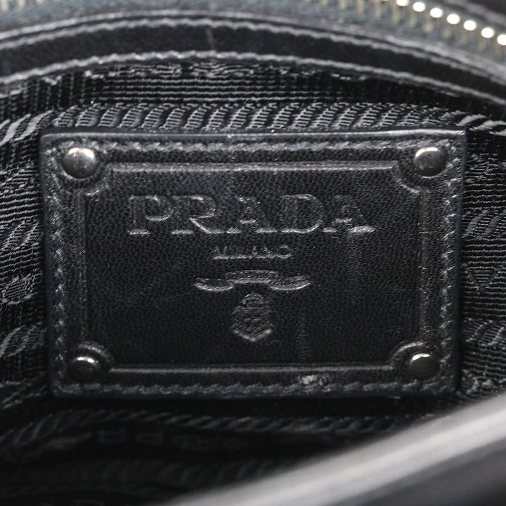 Prada Black Leather and Lace Pizzo Baguette Flap Shoulder Bag